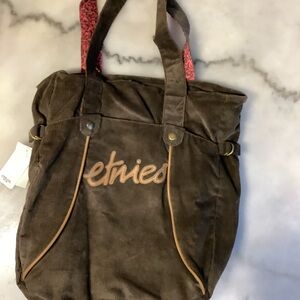 Etnies Brown Corduroy Tote with Pink Accents